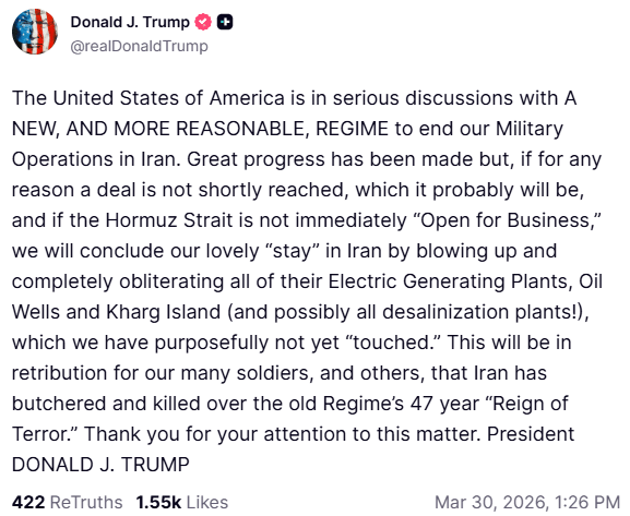 Donald Trump's post on Truth Social